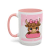 Cute Highland Cow Coffee Mug — Pink Accent Mug with Bow (11/15oz)