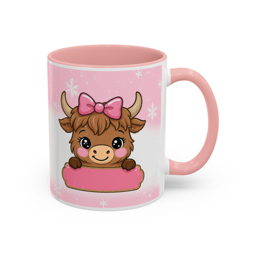 Cute Highland Cow Coffee Mug — Pink Accent Mug with Bow (11/15oz)