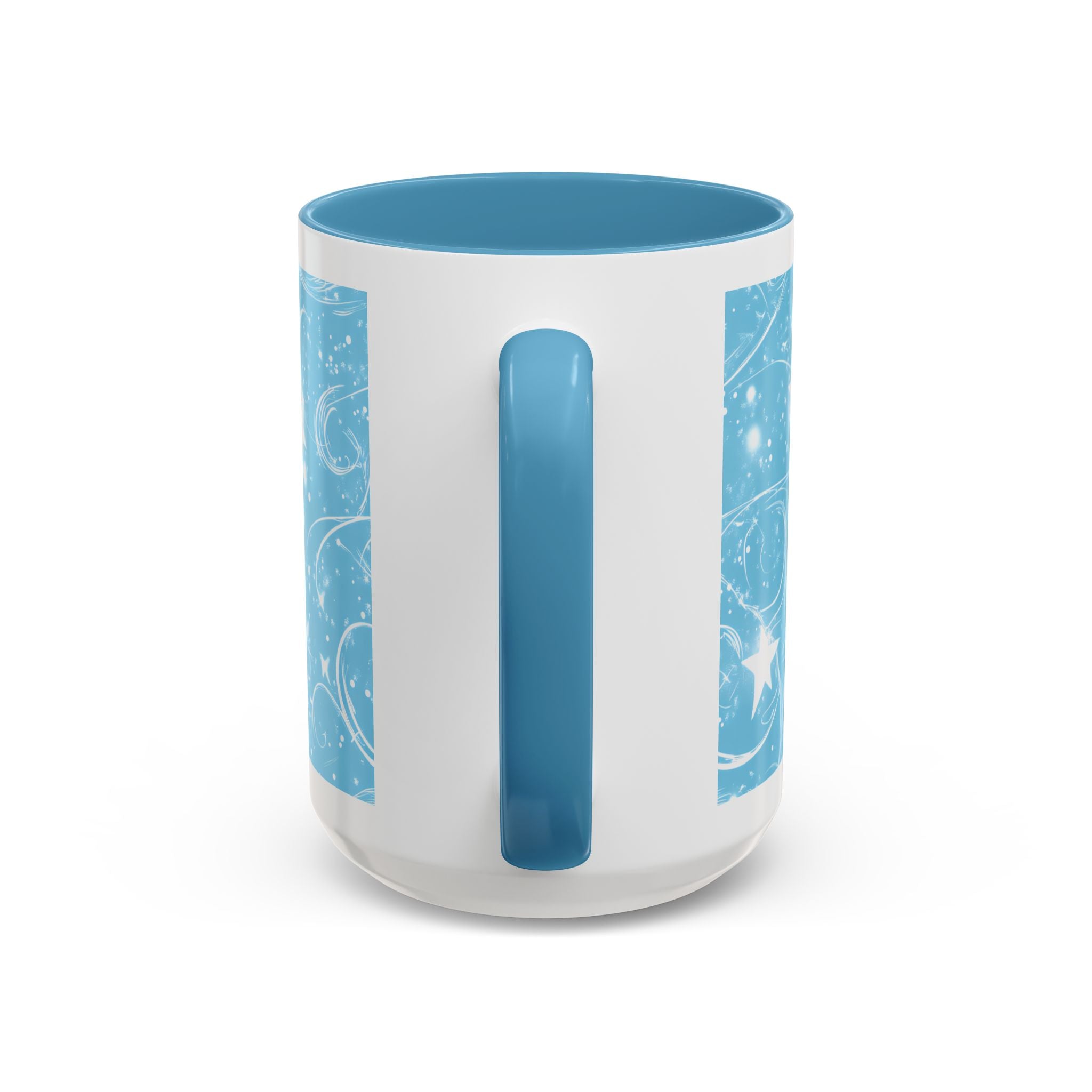 Snowflake Swirl Accent Coffee Mug — Blue Winter Holiday Ceramic Mug (11/15oz)