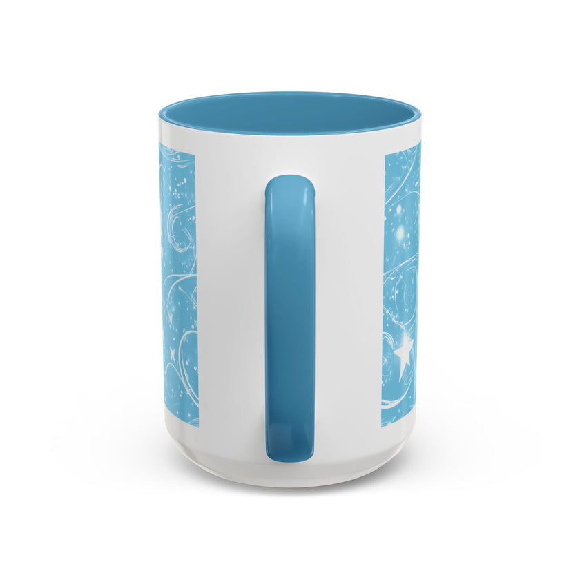 Snowflake Swirl Accent Coffee Mug — Blue Winter Holiday Ceramic Mug (11/15oz)