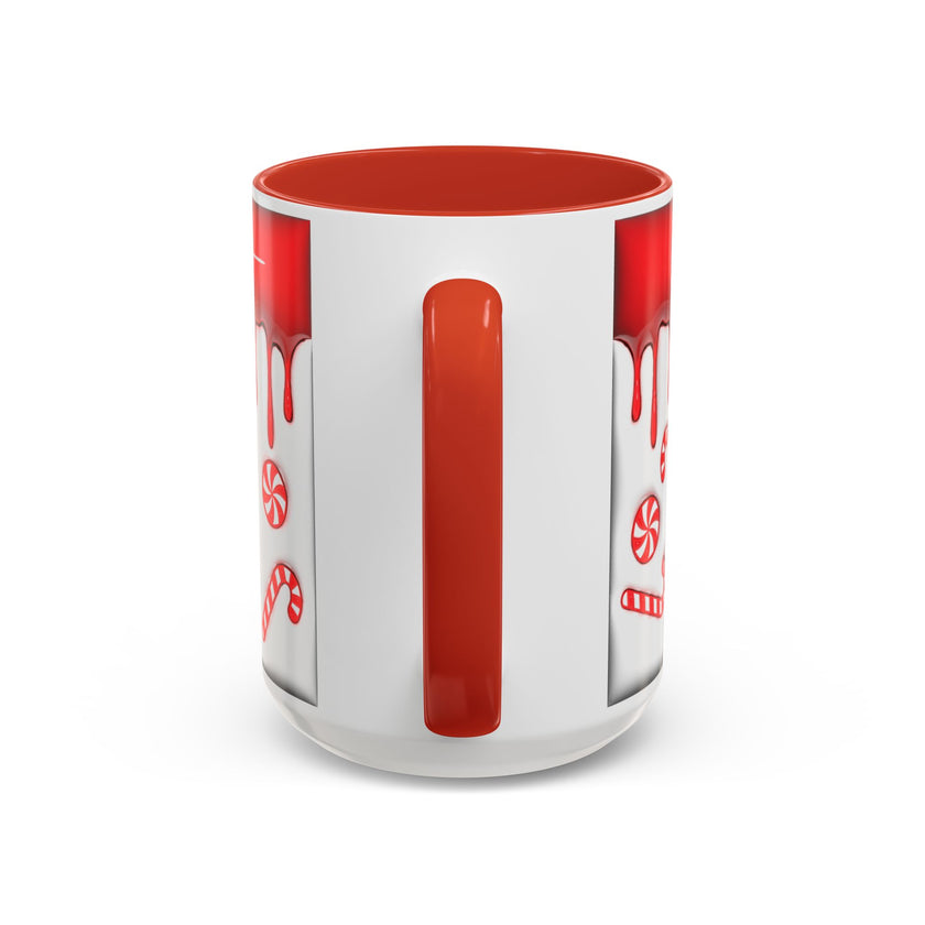 Candy Cane Accent Coffee Mug — Red Drip Holiday Peppermint Design (11/15oz)