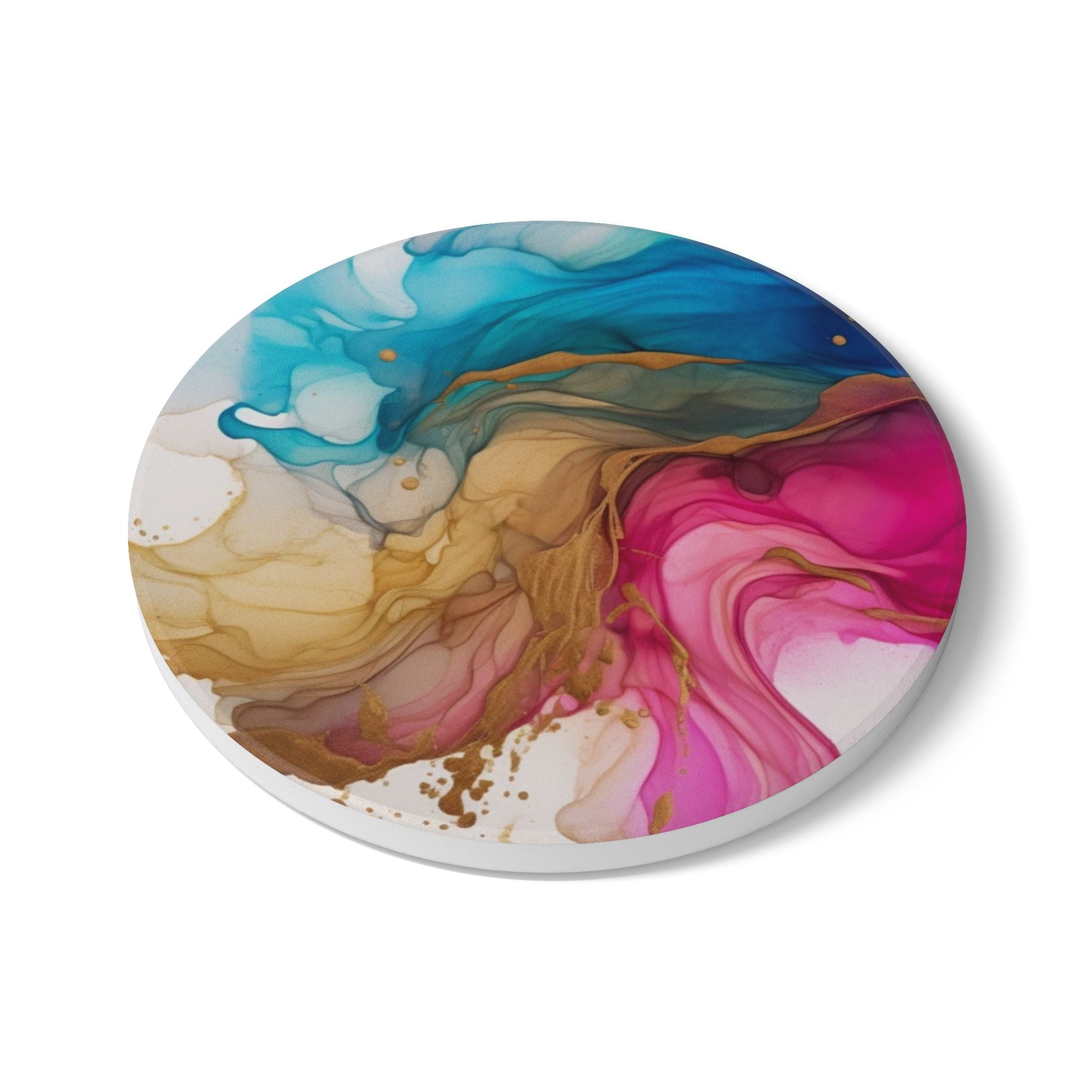 Abstract Marble Ceramic Coaster — Colorful Fluid Art Drink Coaster