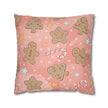 Gingerbread Cookies Pink Holiday Throw Pillow Cover — Faux Suede Square Pillowcase