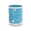Snowflake Swirl Accent Coffee Mug — Blue Winter Holiday Ceramic Mug (11/15oz)