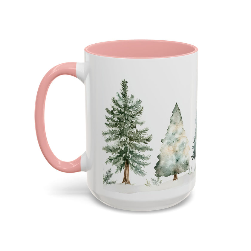 Watercolor Winter Trees Accent Coffee Mug — 11/15oz
