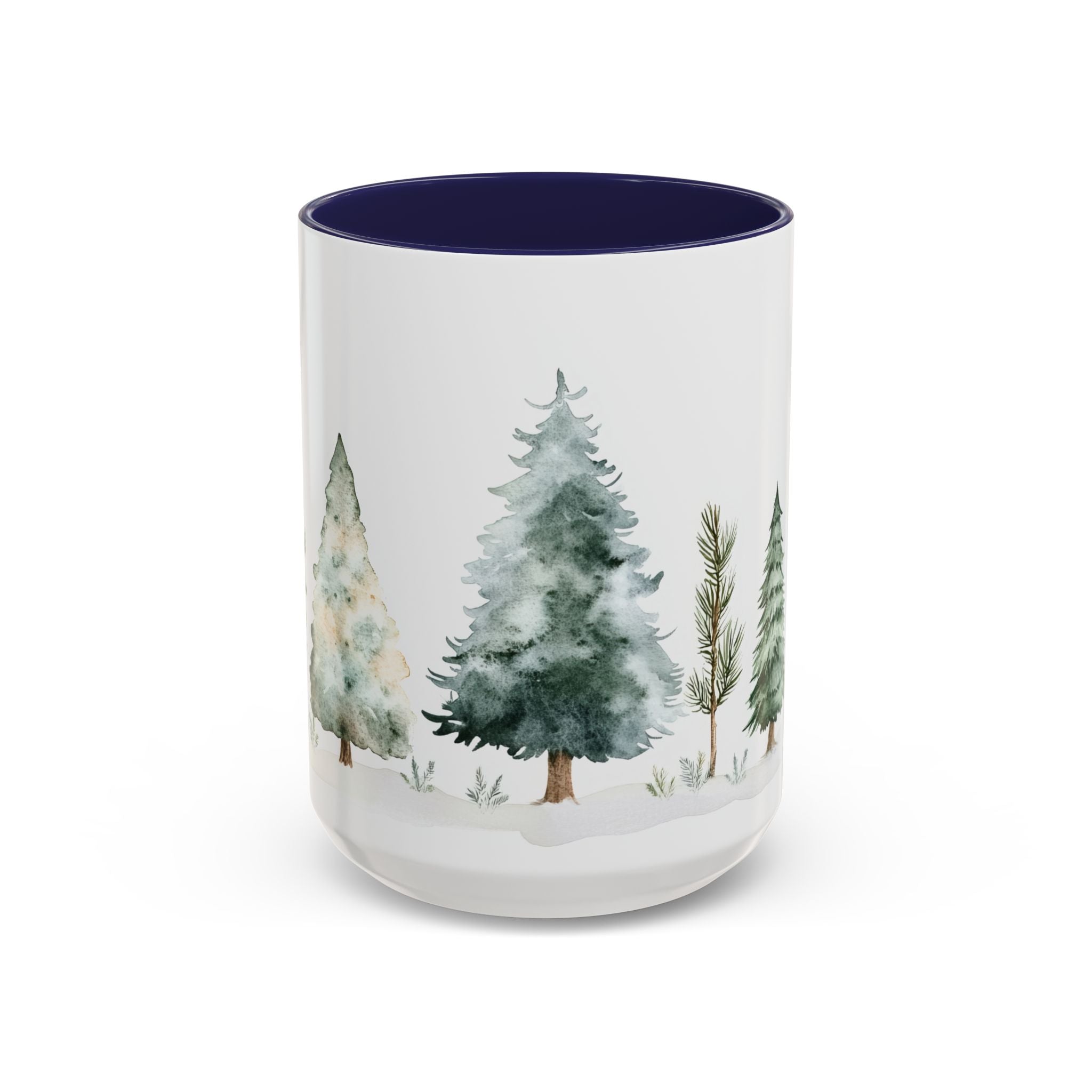Watercolor Winter Trees Accent Coffee Mug — 11/15oz