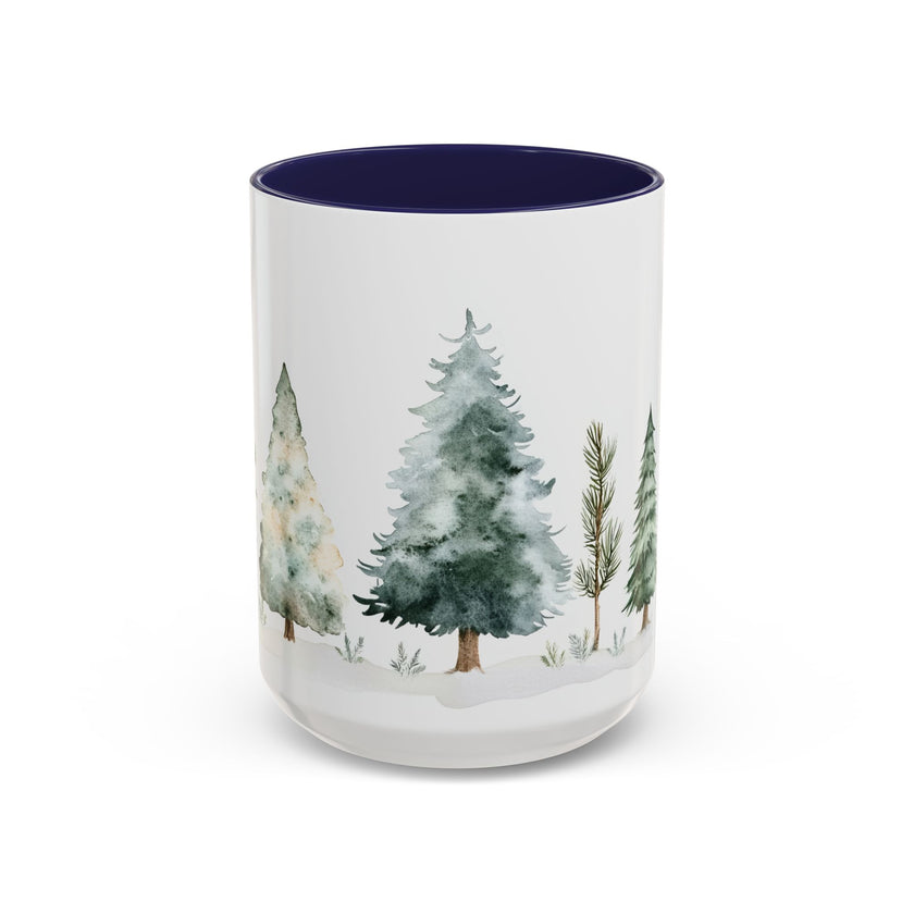 Watercolor Winter Trees Accent Coffee Mug — 11/15oz