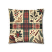 Rustic Holiday Plaid Pillowcase — Winter Woodland Faux Suede Throw Pillow Cover
