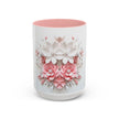 Floral Paper-Cut Accent Coffee Mug — Pink & White Blossom Design (11/15 oz)
