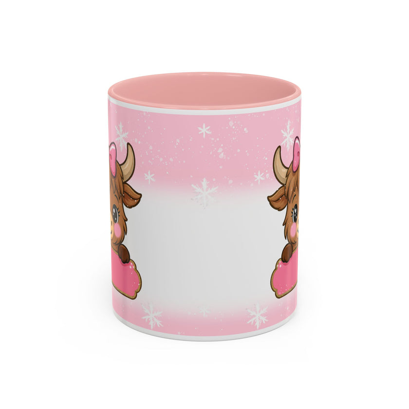 Cute Highland Cow Coffee Mug — Pink Accent Mug with Bow (11/15oz)