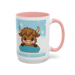 Cute Highland Cow Accent Coffee Mug — Winter Snowflake Design