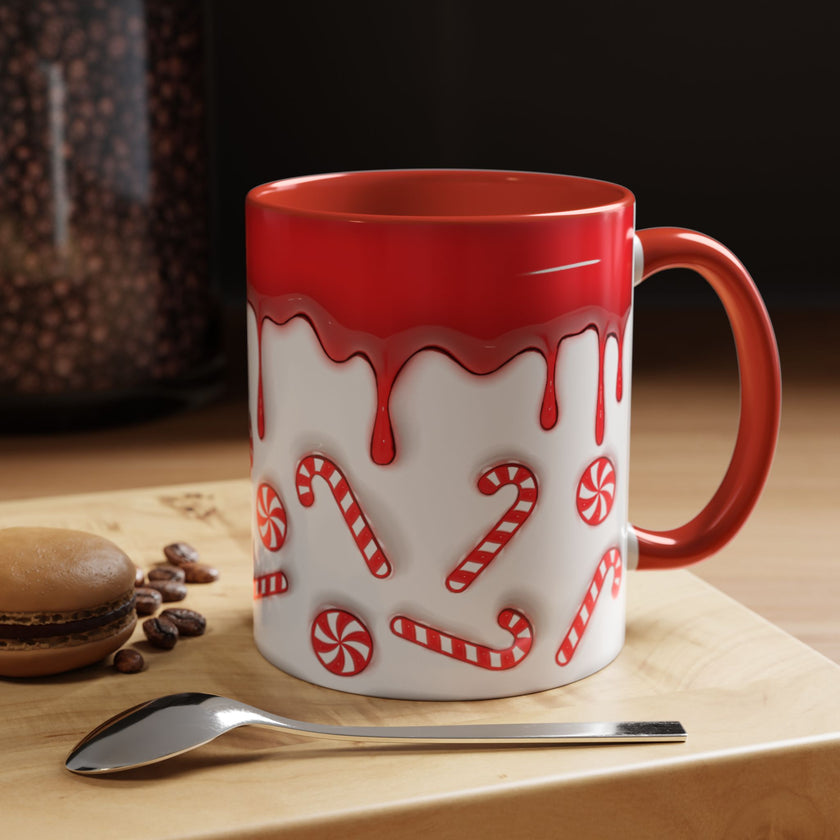 Candy Cane Accent Coffee Mug — Red Drip Holiday Peppermint Design (11/15oz)
