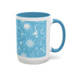 Snowflake Swirl Accent Coffee Mug — Blue Winter Holiday Ceramic Mug (11/15oz)