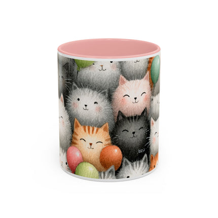 Cute Cat Pattern Accent Coffee Mug — Happy Kittens with Balloons (11/15 oz)