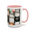 Cute Cat Pattern Accent Coffee Mug — Happy Kittens with Balloons (11/15 oz)