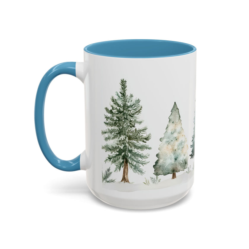 Watercolor Winter Trees Accent Coffee Mug — 11/15oz