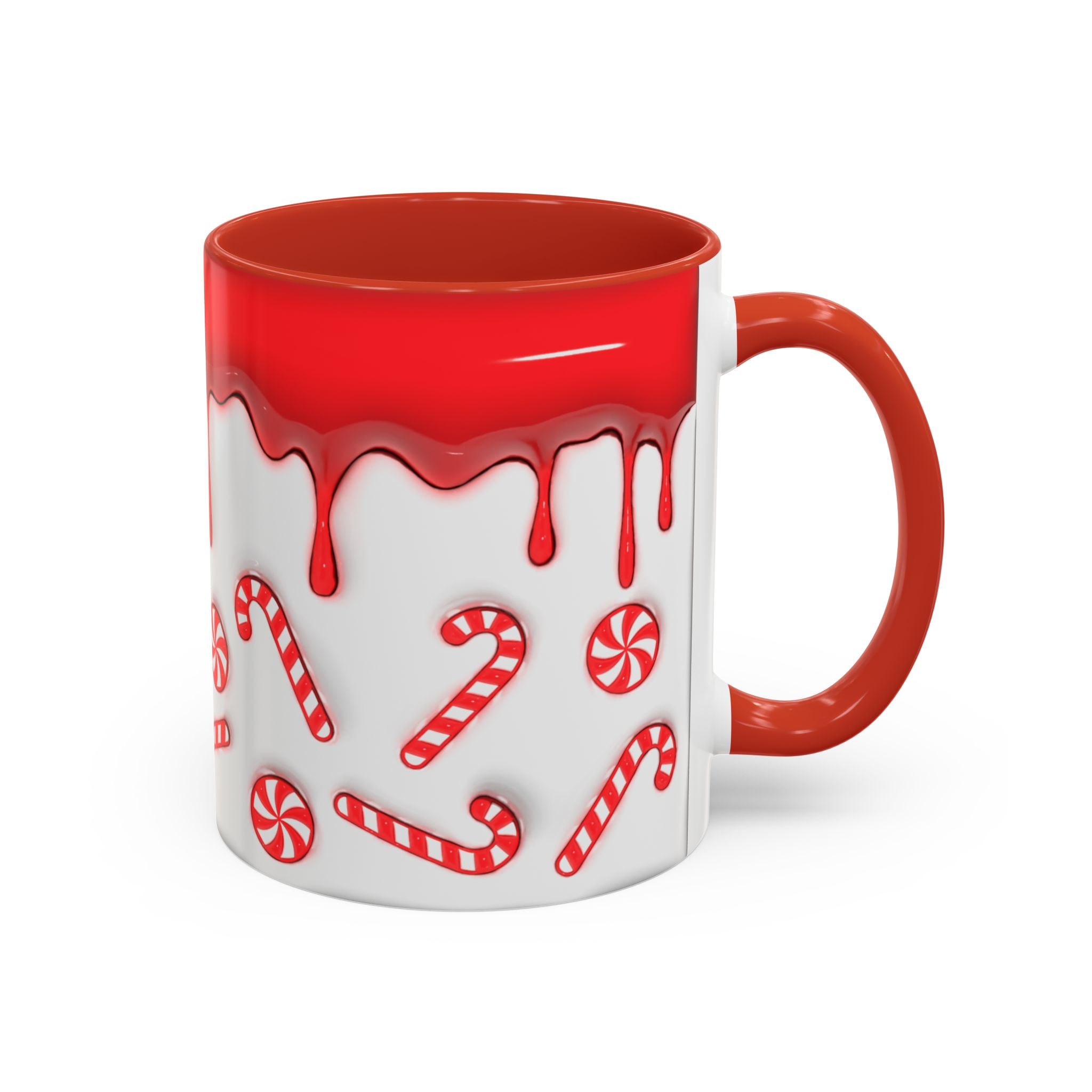 Candy Cane Accent Coffee Mug — Red Drip Holiday Peppermint Design (11/15oz)