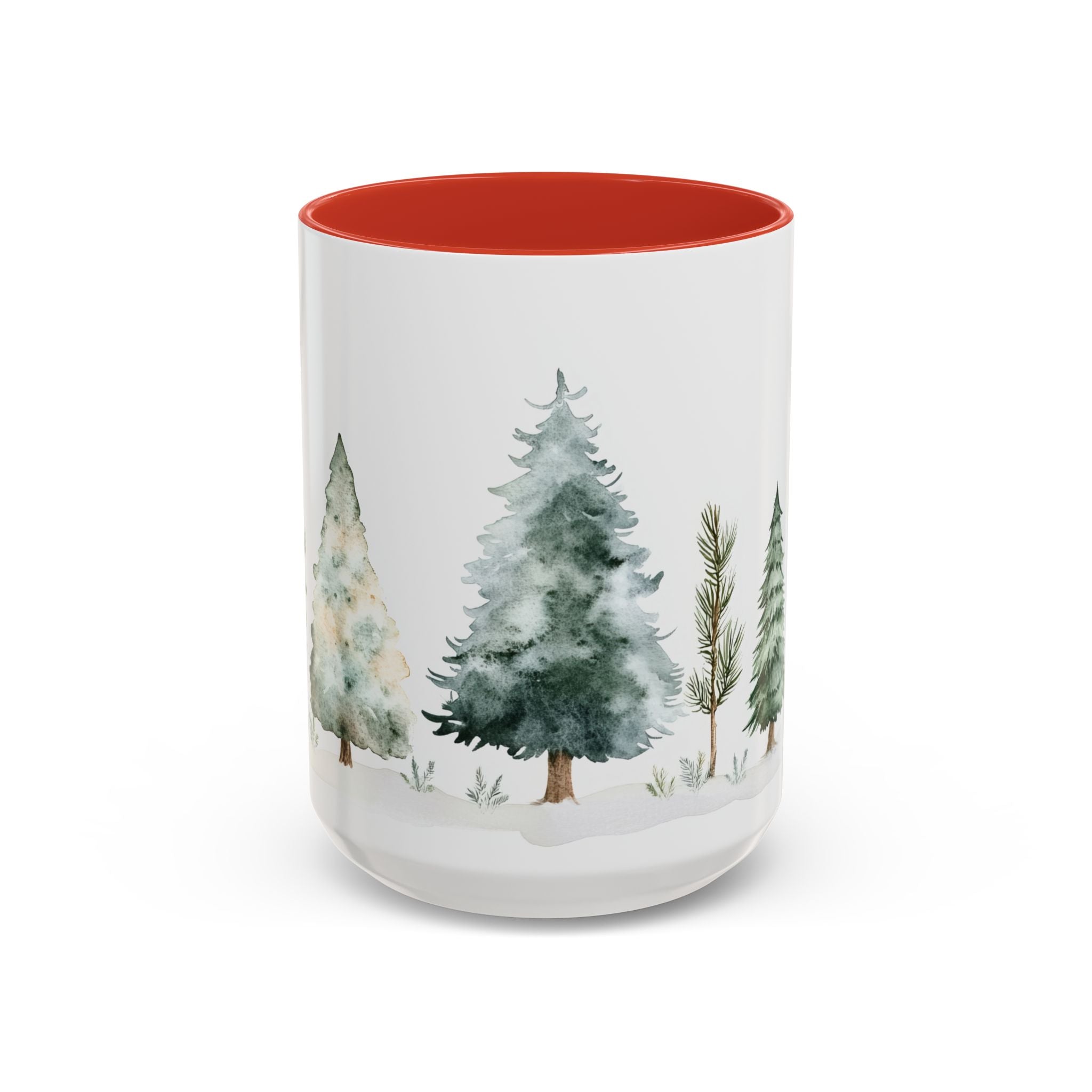 Watercolor Winter Trees Accent Coffee Mug — 11/15oz