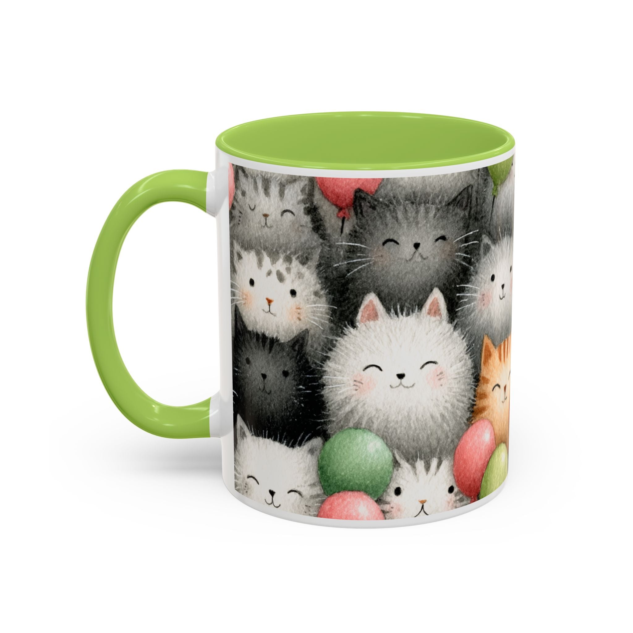 Cute Cat Pattern Accent Coffee Mug — Happy Kittens with Balloons (11/15 oz)