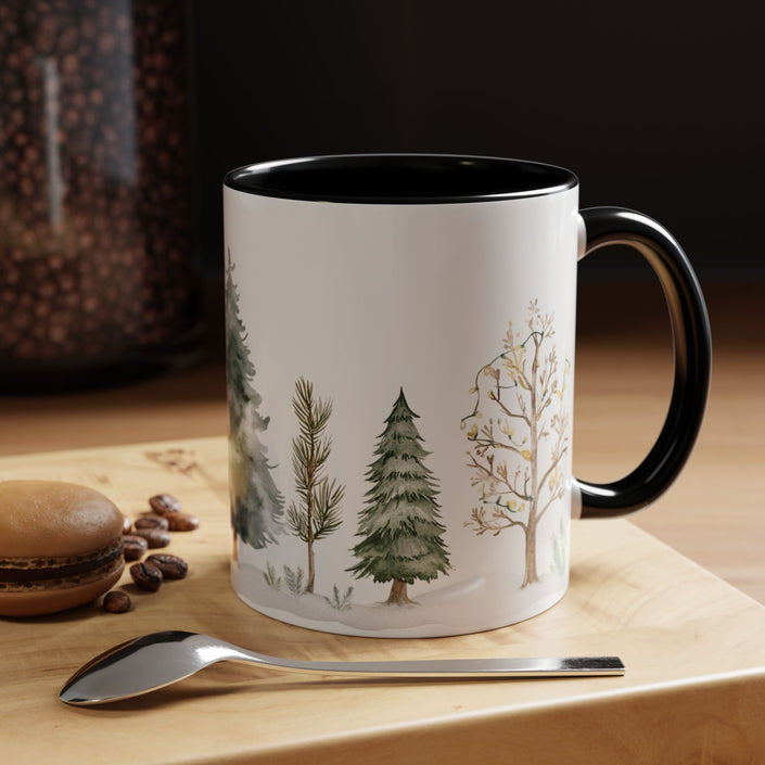 Watercolor Winter Trees Accent Coffee Mug — 11/15oz