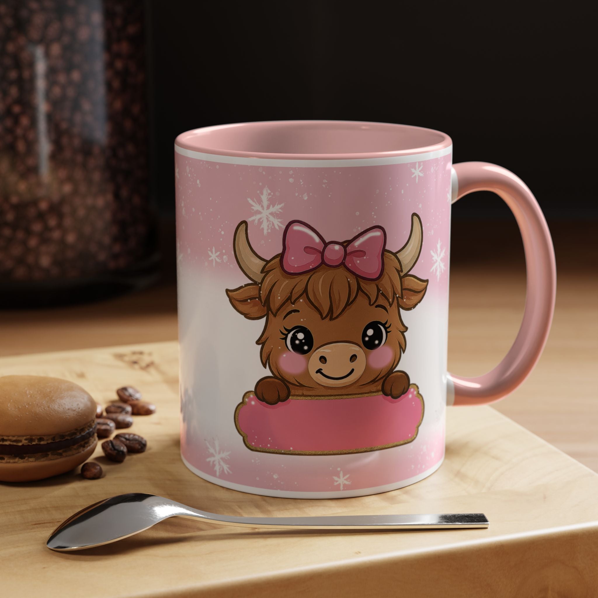 Cute Highland Cow Coffee Mug — Pink Accent Mug with Bow (11/15oz)