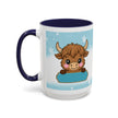 Cute Highland Cow Accent Coffee Mug — Winter Snowflake Design