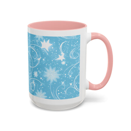 Snowflake Swirl Accent Coffee Mug — Blue Winter Holiday Ceramic Mug (11/15oz)