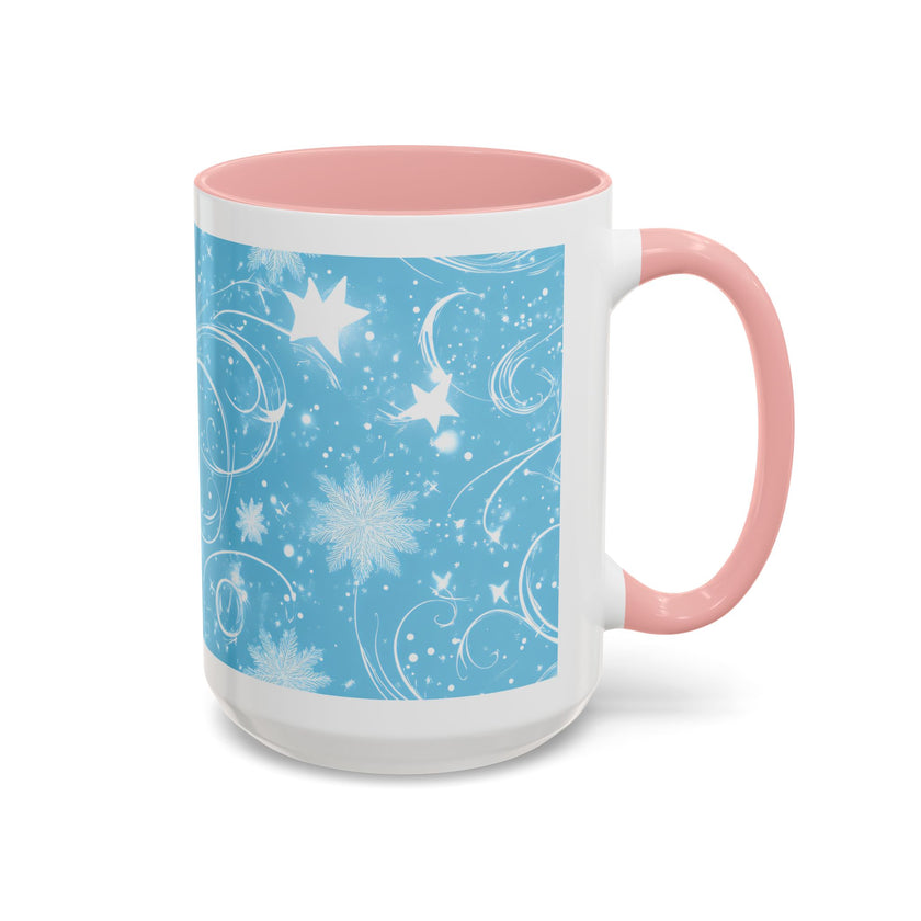Snowflake Swirl Accent Coffee Mug — Blue Winter Holiday Ceramic Mug (11/15oz)