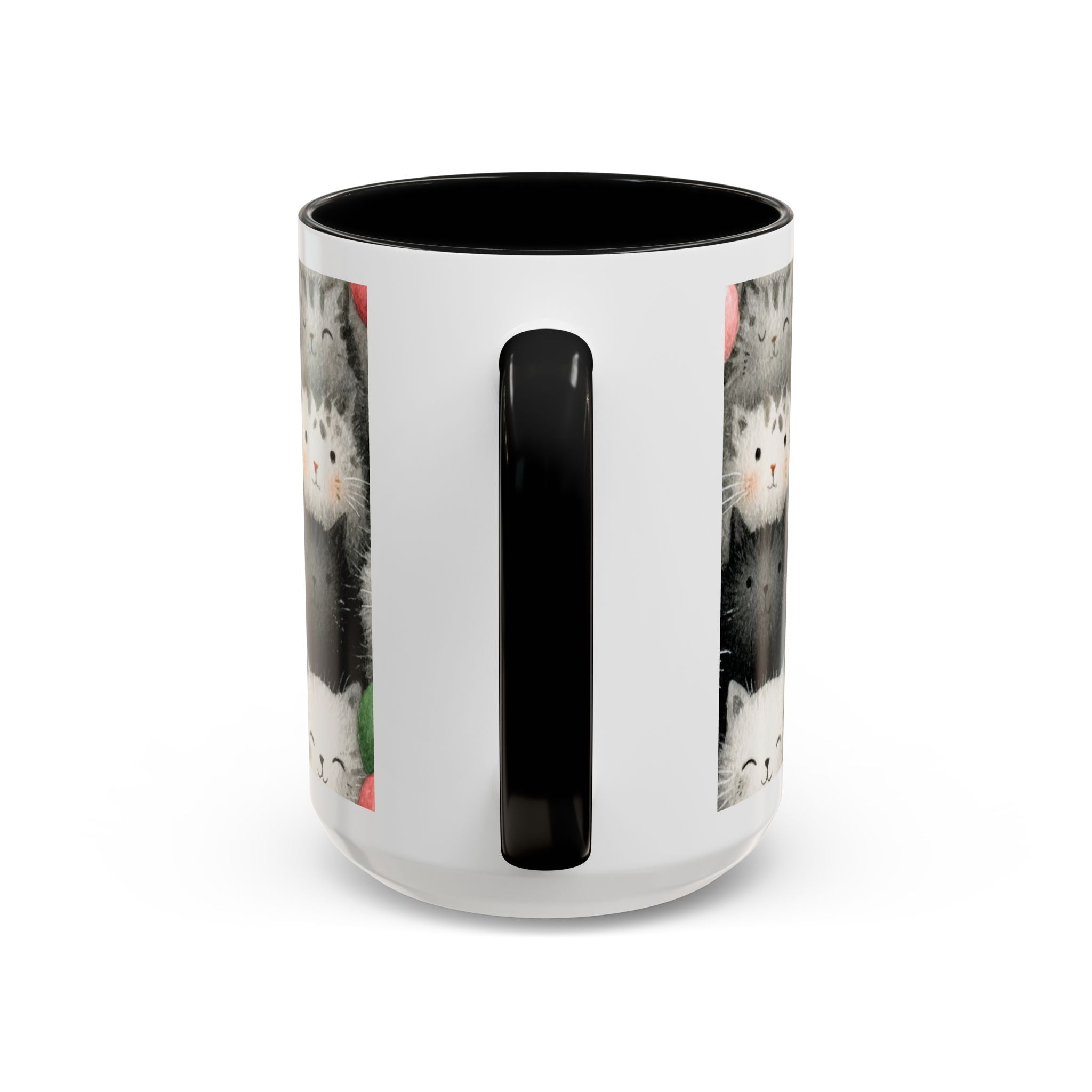Cute Cat Pattern Accent Coffee Mug — Happy Kittens with Balloons (11/15 oz)