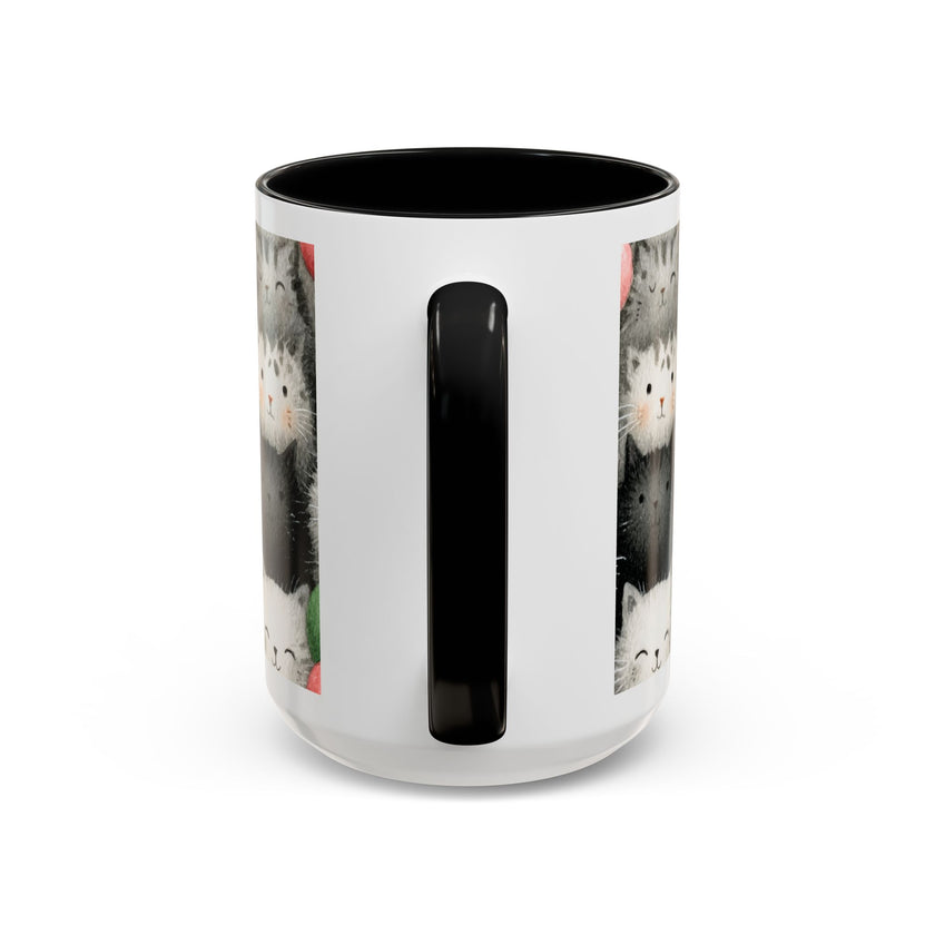 Cute Cat Pattern Accent Coffee Mug — Happy Kittens with Balloons (11/15 oz)