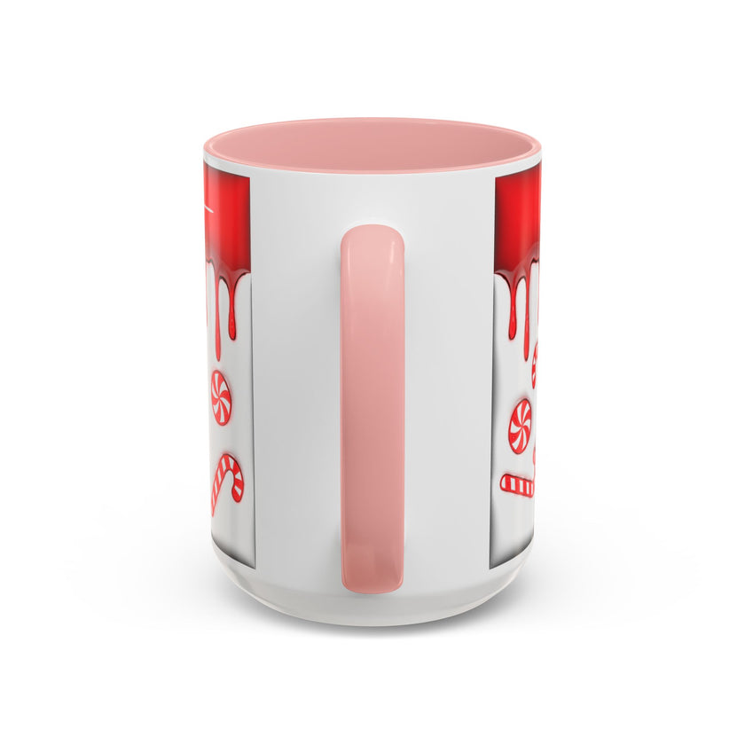 Candy Cane Accent Coffee Mug — Red Drip Holiday Peppermint Design (11/15oz)