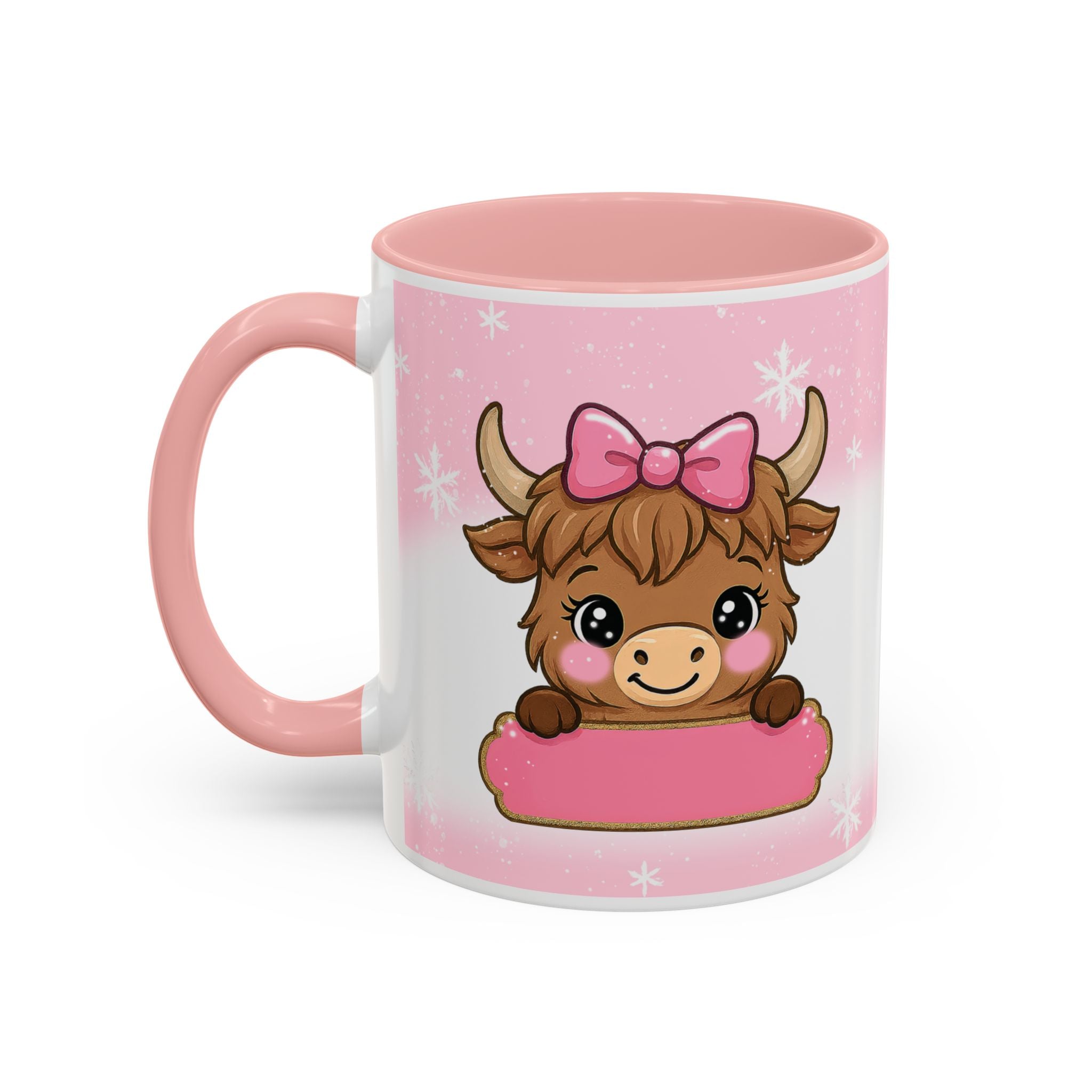 Cute Highland Cow Coffee Mug — Pink Accent Mug with Bow (11/15oz)