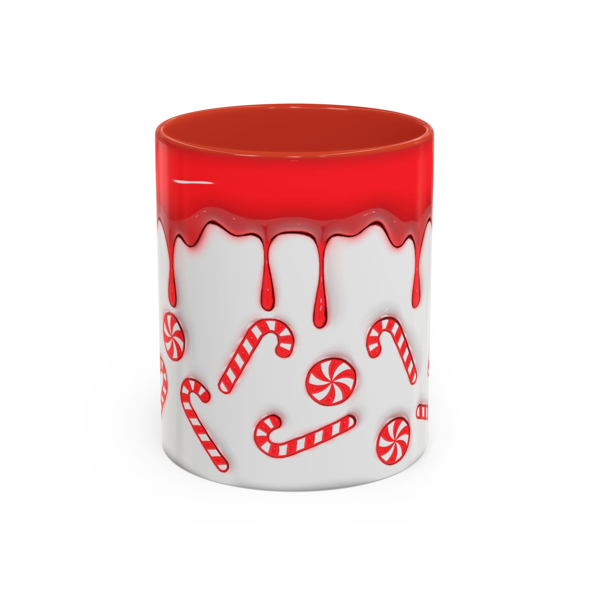 Candy Cane Accent Coffee Mug — Red Drip Holiday Peppermint Design (11/15oz)