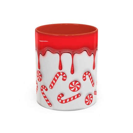 Candy Cane Accent Coffee Mug — Red Drip Holiday Peppermint Design (11/15oz)