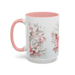 Floral Paper-Cut Accent Coffee Mug — Pink & White Blossom Design (11/15 oz)