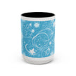 Snowflake Swirl Accent Coffee Mug — Blue Winter Holiday Ceramic Mug (11/15oz)