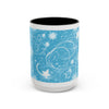 Snowflake Swirl Accent Coffee Mug — Blue Winter Holiday Ceramic Mug (11/15oz)