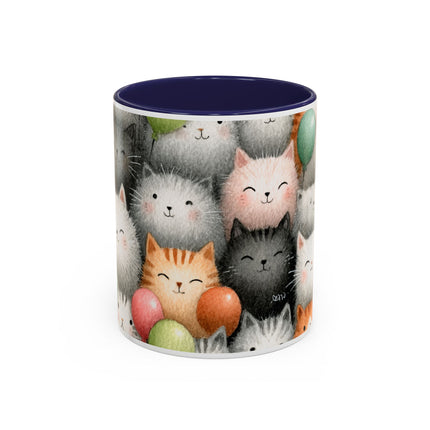 Cute Cat Pattern Accent Coffee Mug — Happy Kittens with Balloons (11/15 oz)