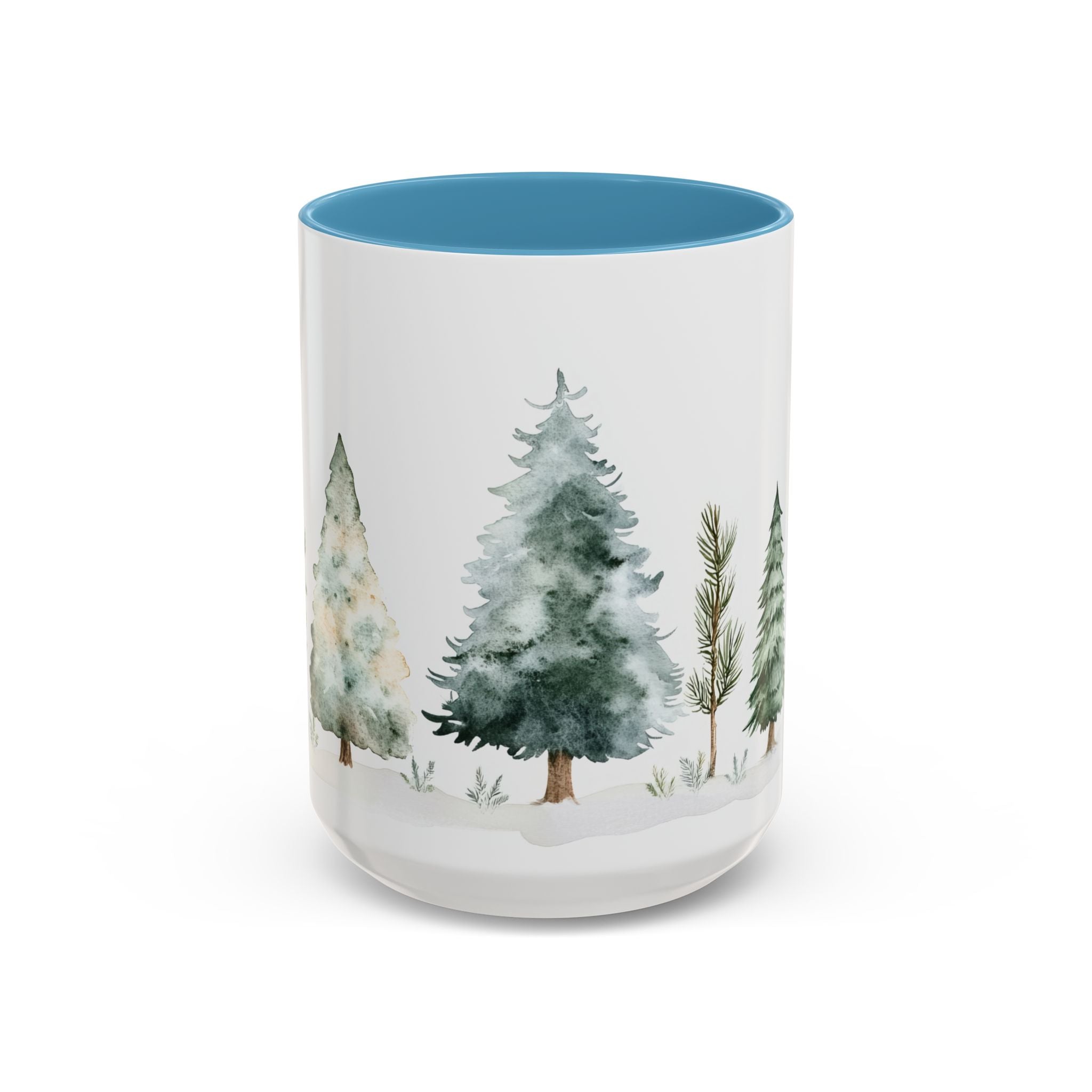 Watercolor Winter Trees Accent Coffee Mug — 11/15oz