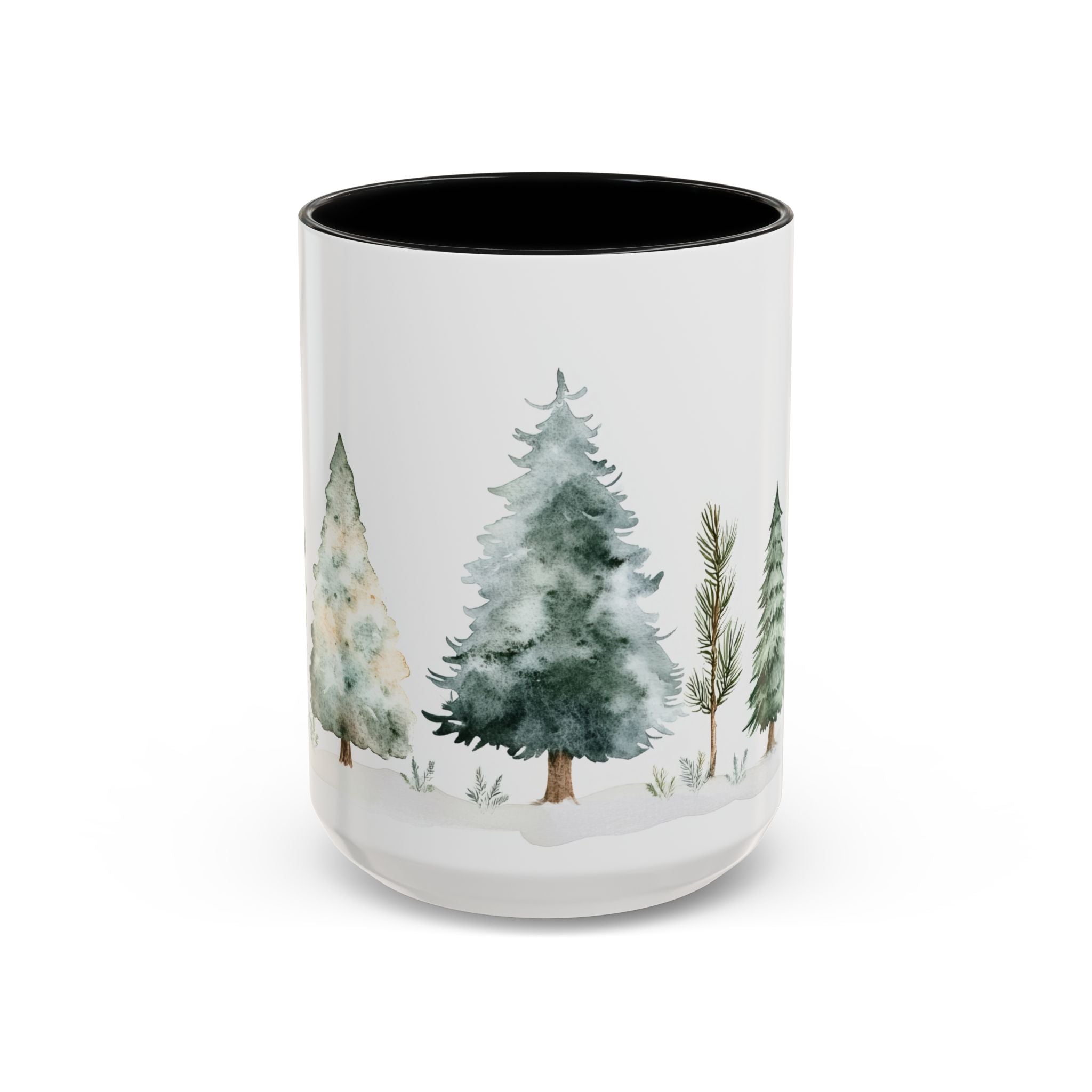 Watercolor Winter Trees Accent Coffee Mug — 11/15oz