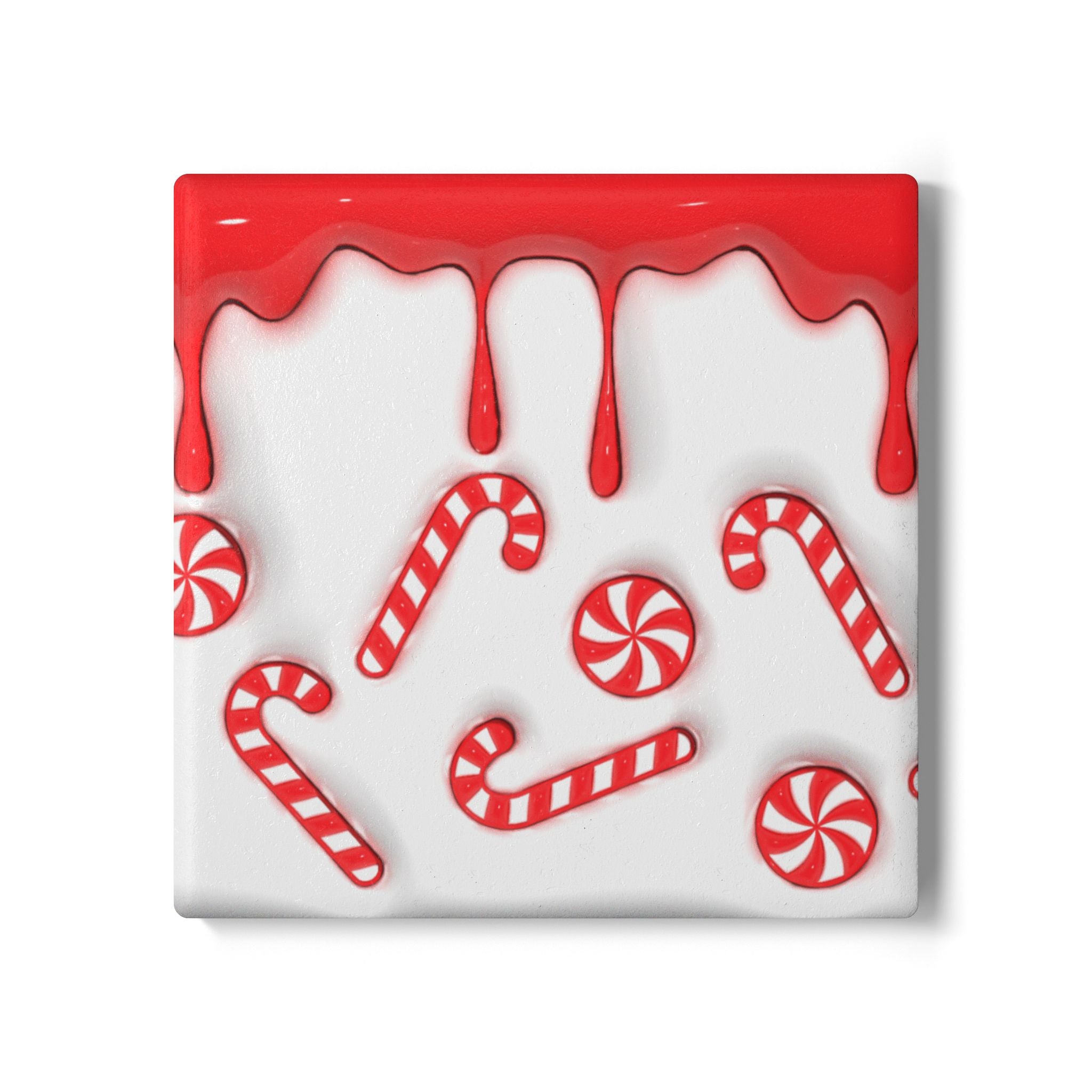 Candy Cane Ceramic Coaster — Holiday Peppermint Drink Coaster