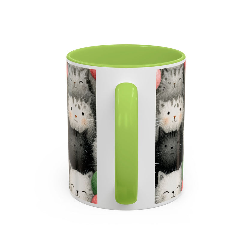 Cute Cat Pattern Accent Coffee Mug — Happy Kittens with Balloons (11/15 oz)