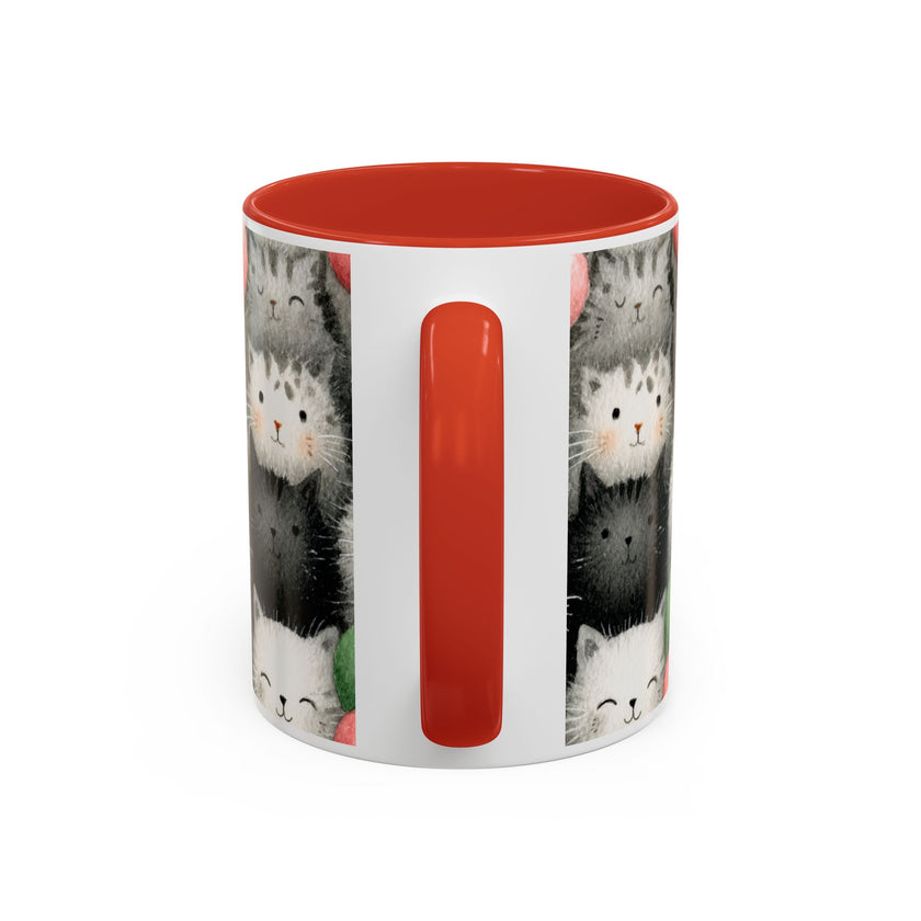 Cute Cat Pattern Accent Coffee Mug — Happy Kittens with Balloons (11/15 oz)