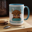 Cute Highland Cow Accent Coffee Mug — Winter Snowflake Design