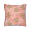 Gingerbread Cookies Pink Holiday Throw Pillow Cover — Faux Suede Square Pillowcase