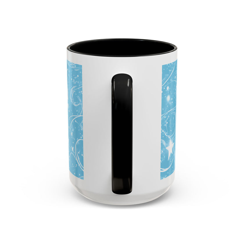 Snowflake Swirl Accent Coffee Mug — Blue Winter Holiday Ceramic Mug (11/15oz)