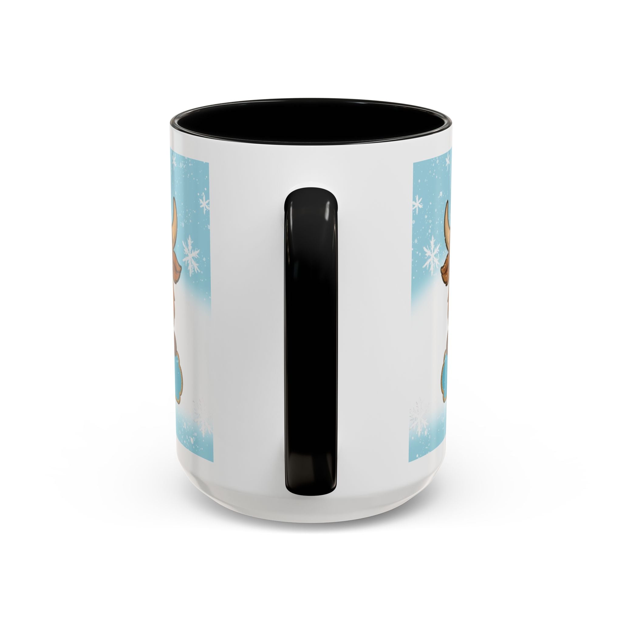 Cute Highland Cow Accent Coffee Mug — Winter Snowflake Design