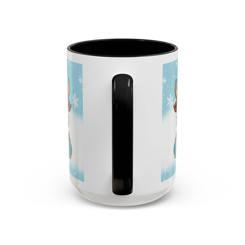 Cute Highland Cow Accent Coffee Mug — Winter Snowflake Design