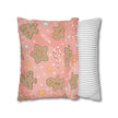 Gingerbread Cookies Pink Holiday Throw Pillow Cover — Faux Suede Square Pillowcase