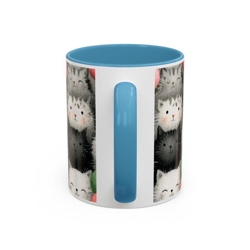 Cute Cat Pattern Accent Coffee Mug — Happy Kittens with Balloons (11/15 oz)
